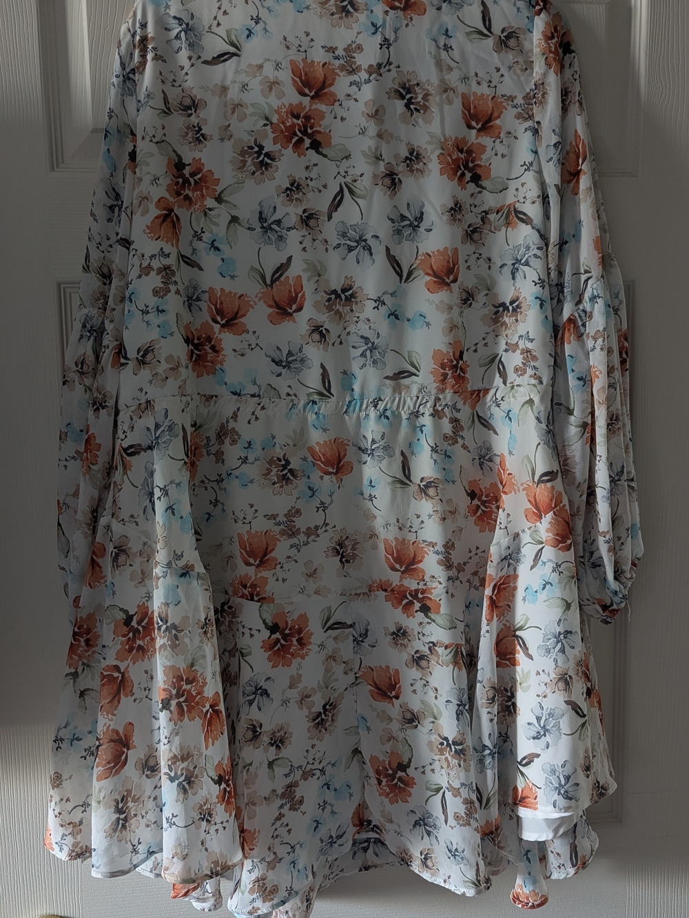 Floral Button-Front Tiered Dress in White with Orange & Blue Flowers - Picture 2 of 3